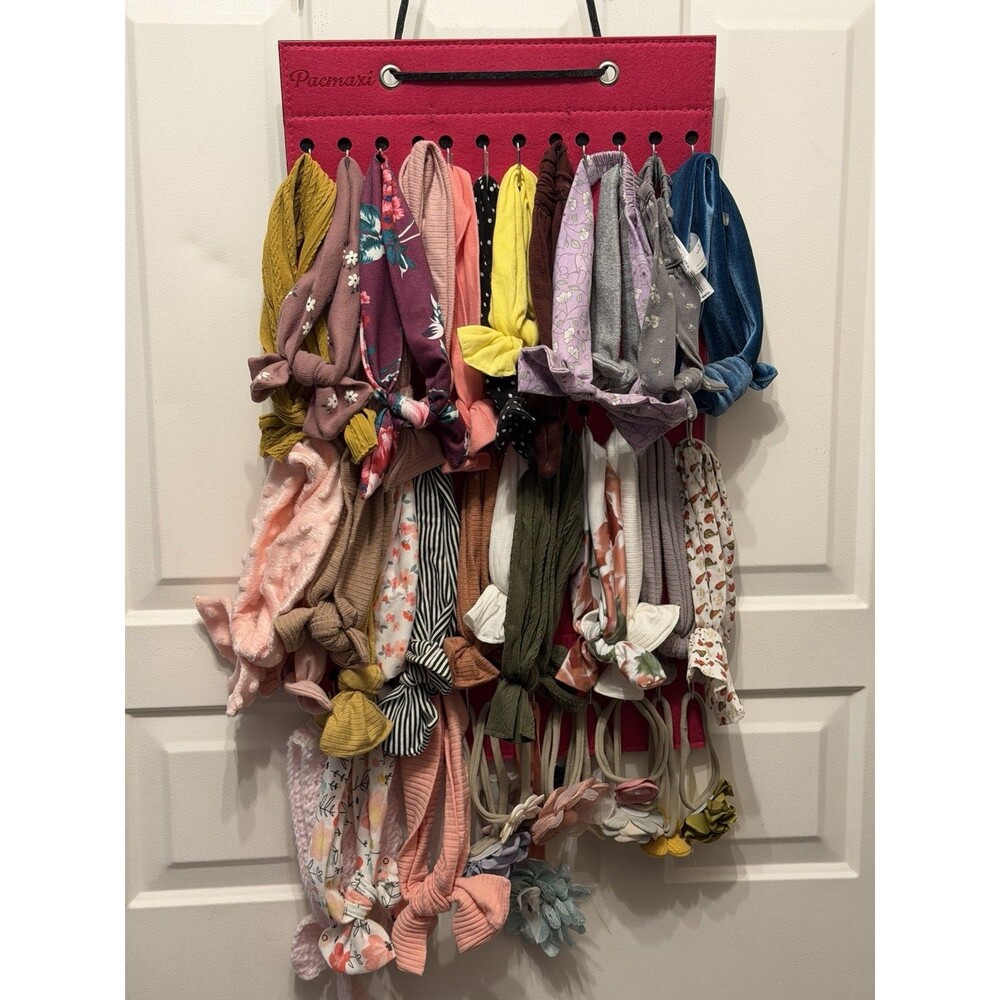 39 Baby Girl Headbands Lot Bows Floral Knotted Turban + PACMAXI Organizer
